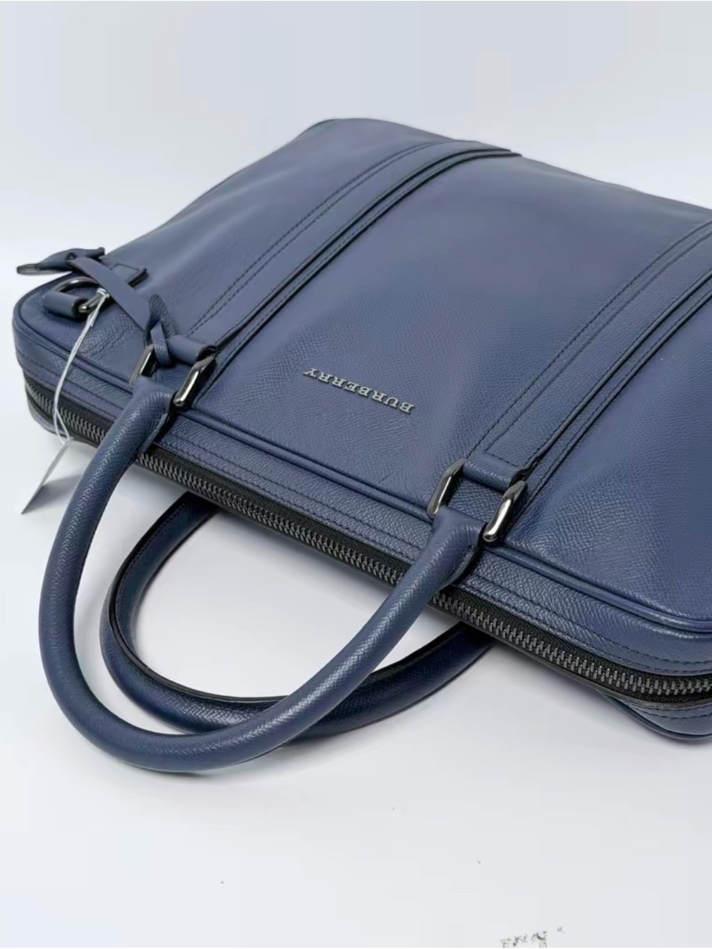 Burberry Navy Leather Laptop Briefcase with Black Detachable Strap - Picture 6 of 7